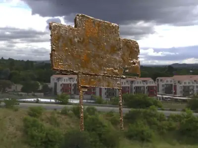 Sign placard old rusted wide 3D model 3D model