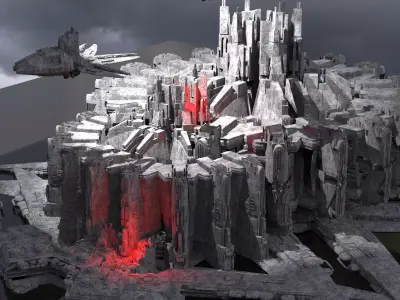 Sci-Fi dark Platforms City kitbash 3D model