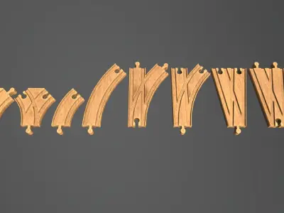 Wooden Toy Train Set Low-poly 3D model