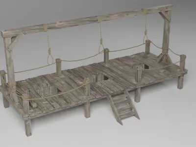 Gallow wooden platform with ropes 3D model