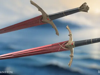 Damascus Red Rain Wraith Sword - Valyrian Inspired 3D Asset Low-poly 3D model