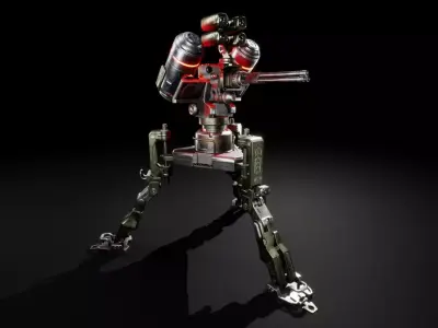 Scifi Automated Turret Minigun and Rocket Missile Launcher - UE4 Low-poly 3D model