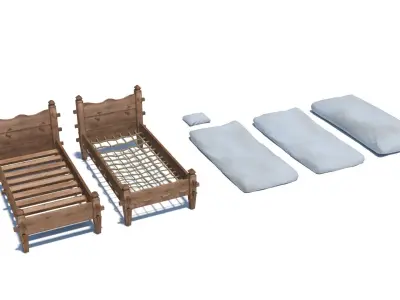Medieval simple bed and tick mattress Low-poly 3D model
