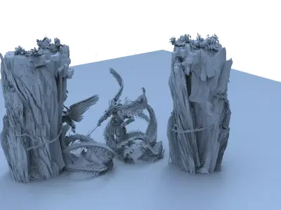 floating Asian rocks 3D model