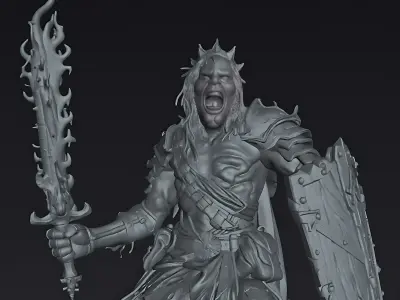 Zombie King of the Burning Grave Undead Warrior STL Miniature 3D print model