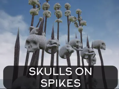 Skulls On Spikes and stakes Low-poly 3D model