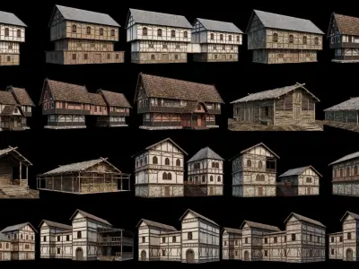 201-240 OLD MEDIEVAL HOUSES BUILDINGS PACK 4K Textures 3D Model Collection