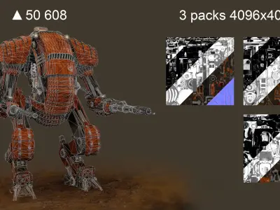 Game-ready Steampunk Mech  Low-poly 3D model