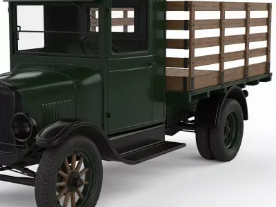 Realistic Vintage 1920s Flatbed Stake Truck 3D Model Low-poly 3D model