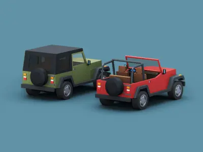 Stylized Cartoon American SUV 4x4 Jeep Low-poly 3D model