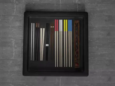 chopsticks set of in box Low-poly 3D model