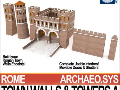 Ancient Roman Town Walls And Towers A 3D model