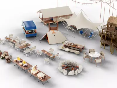 Stylized Glamping - Outdoor Camping Set Low-poly 3D model