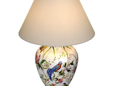 Floral Desk Painted Flowers Birds Ceramic Nightstand Table lamp 3D model