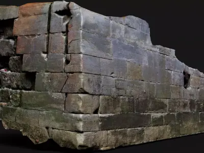 ruins stonewall part abandoned fortress photogrammetry Low-poly 3D model