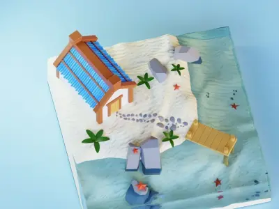 stylized house with ocean  3D model