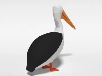 Low Poly Cartoon Pelican Low-poly 3D model