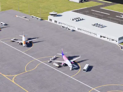 Airport Collection with planes parked on runway 3D model