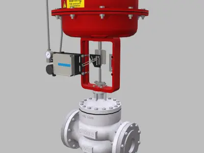 Pneumatic Globe Control Valve Low Poly Low-poly 3D model