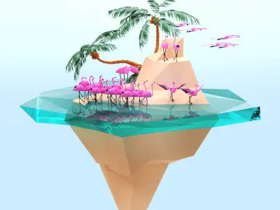 Flamingos flamingo in low polygon style Low-poly 3D model