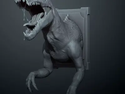 Spinossaur t - rex on wall 3D print model