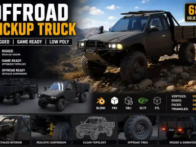 Rigged Offroad Pickup Truck 3D Model Low Poly Game Ready Low-poly 3D model