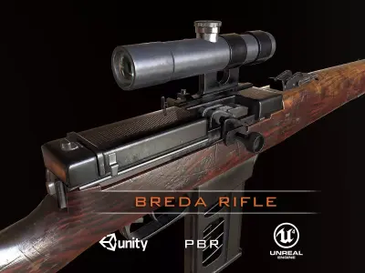Breda rifle 1935 ww2 with PU scope PBR Low-poly 3D model