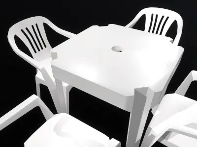 Plastic table and chairs Low-poly 3D model