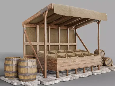 Medieval Market Stall Low-poly 3D model