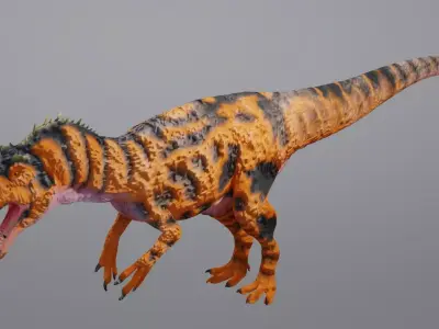 Allosaurus orange and tyrannosaurus dinosaur 3D model
