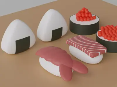 Cartoon Sushi Japanese Food Pack 3D model