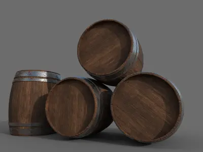 Wooden Barrel Free low-poly 3D model 10