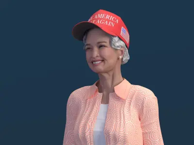 Chinese Grandma Everyday Style in Trump Hat 3D model