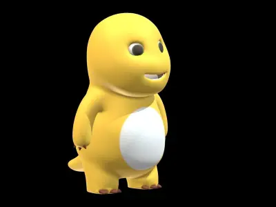 Chubby Yellow Dinosaur Cartoon Low Poly PBR Realistic Low-poly 3D model