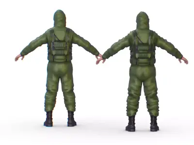 High Poly Subdivision Man Old USSR Soldier Low-poly 3D model