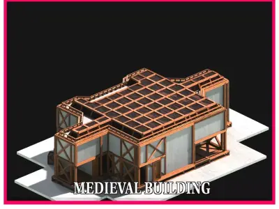 Medieval Low Poly Building Castle Wooden Village Stone House 31 Low-poly 3D model