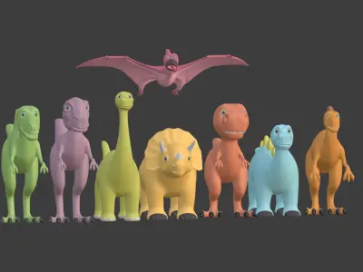 Cartoon Dinosaur Pack V2 Low-poly 3D model