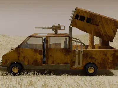 Battle Pick Up Truck Car with Weapon Rocket 3D Game model Low-poly 3D model