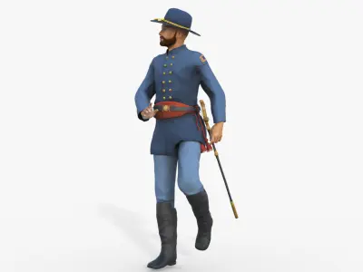 American Civil War Officer Rigged Animated Low-poly 3D model