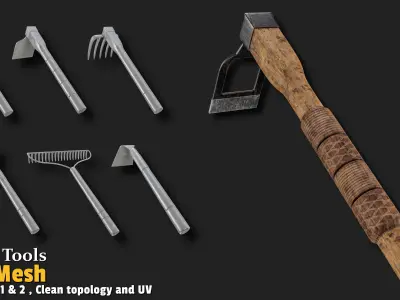 9 Farm Tools Base Mesh-VOL01 Low-poly 3D model