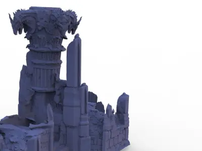 Castle stone Ruin Rocks With Dragon Pillar 3D model