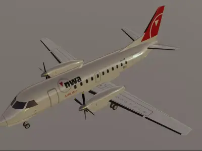 Northwest Airlines SAAB 340 3D Model  Low-poly 3D model