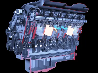 V12 Engine Sectioned Animation Ignition 3D model
