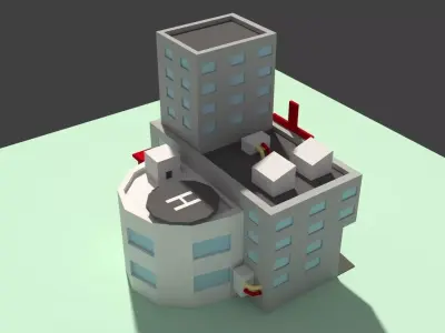 Low Poly Hospital building with cross on top Low-poly 3D model