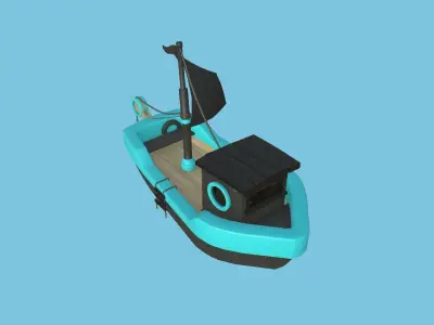 Cartoon Boat 07 - Black Blue - Low Poly Ship Low-poly 3D model