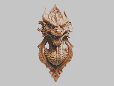 Intricate Carved Wooden Dragon Architectural Element Low-poly 3D model