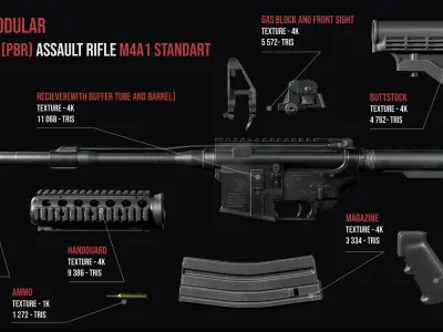 Modular Assault rifle Colt standart M4A1 Low-poly 3D model