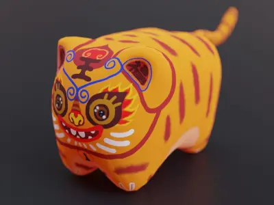 Chinese-style fabric tiger toy Blender Roblox game pet Low-poly 3D model