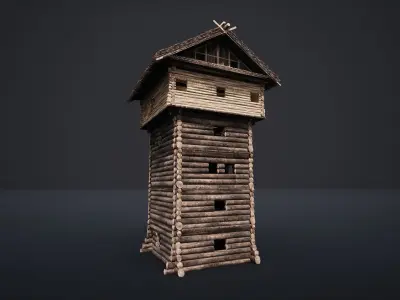 WATCHTOWER TOWER FORT SLAVIC PALISADE WOODEN CASTLE MEDIEVAL AAA Low-poly 3D model