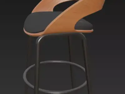 Modern Curved Bar Stool Wood and Black Metal 3D Model Free 3D model
